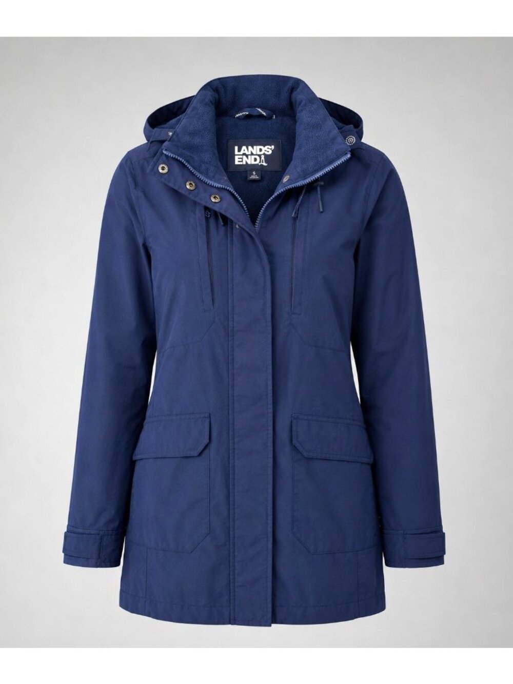 Lands End Womens Small Winter Jacket Navy Blue Hooded Fleece Lining Coat 6-8 - Picture 1 of 14